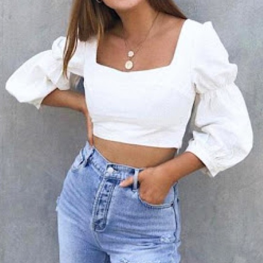 Urban Outfitters Romeo Puff Sleeved Crop Top White